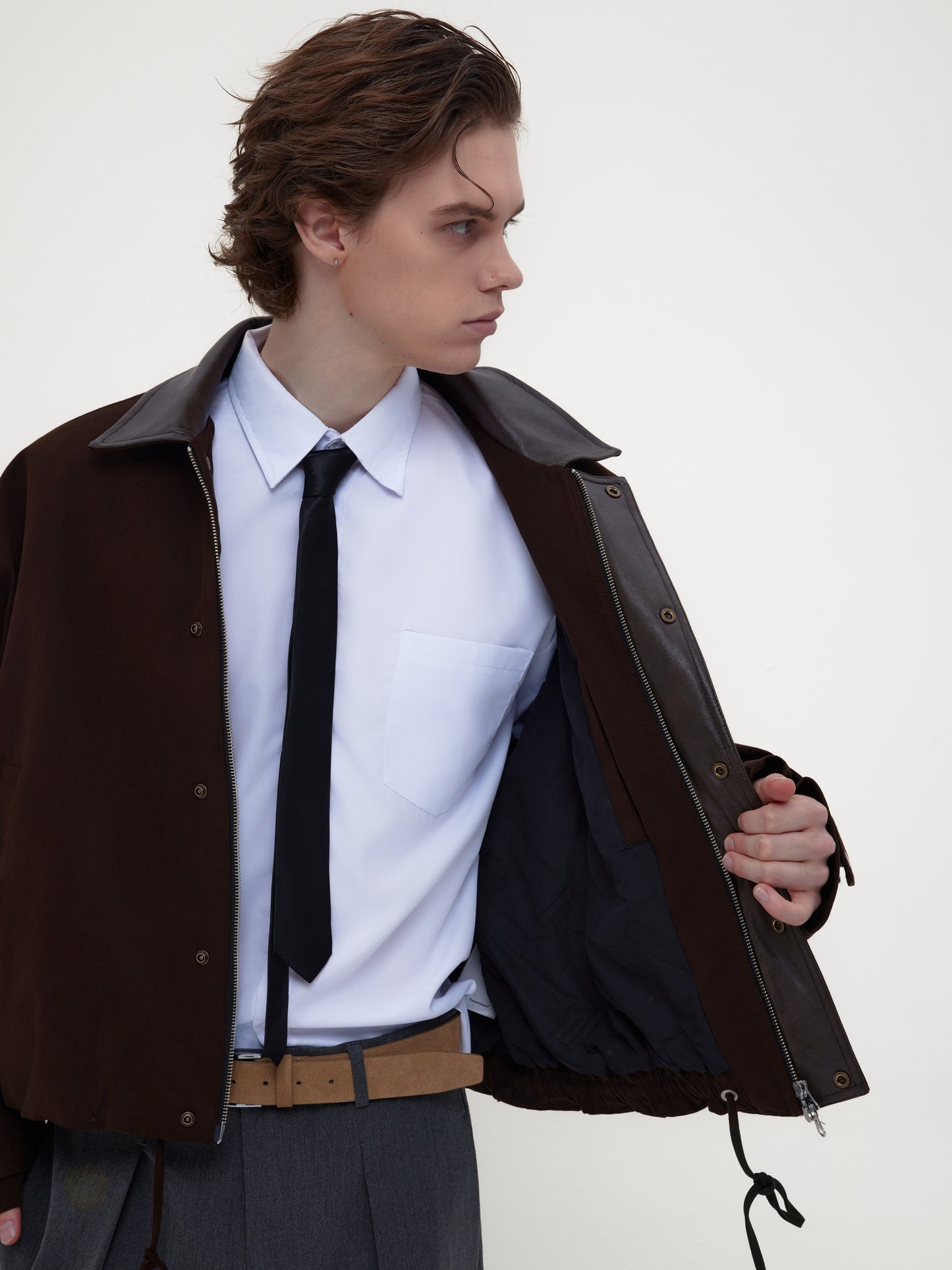 Burn-style leather-collar cotton jacket
