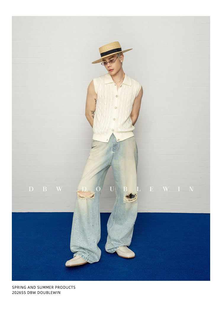 Rhinestone-Embellished Gradient Straight-Leg Jeans