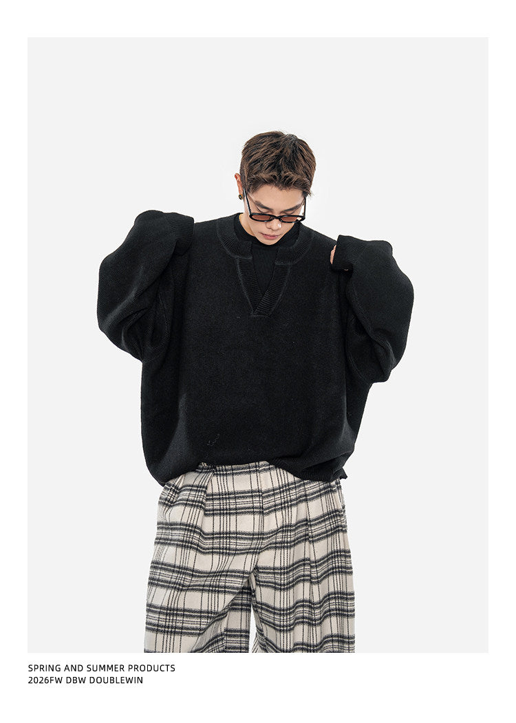 Oversized Wool-Blend V-Neck Sweater