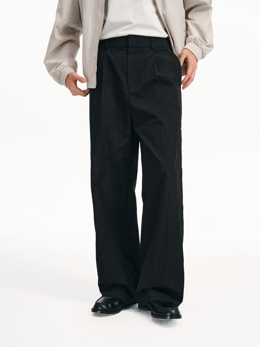 Cotton &amp; Brocade Pleated Casual Pants
