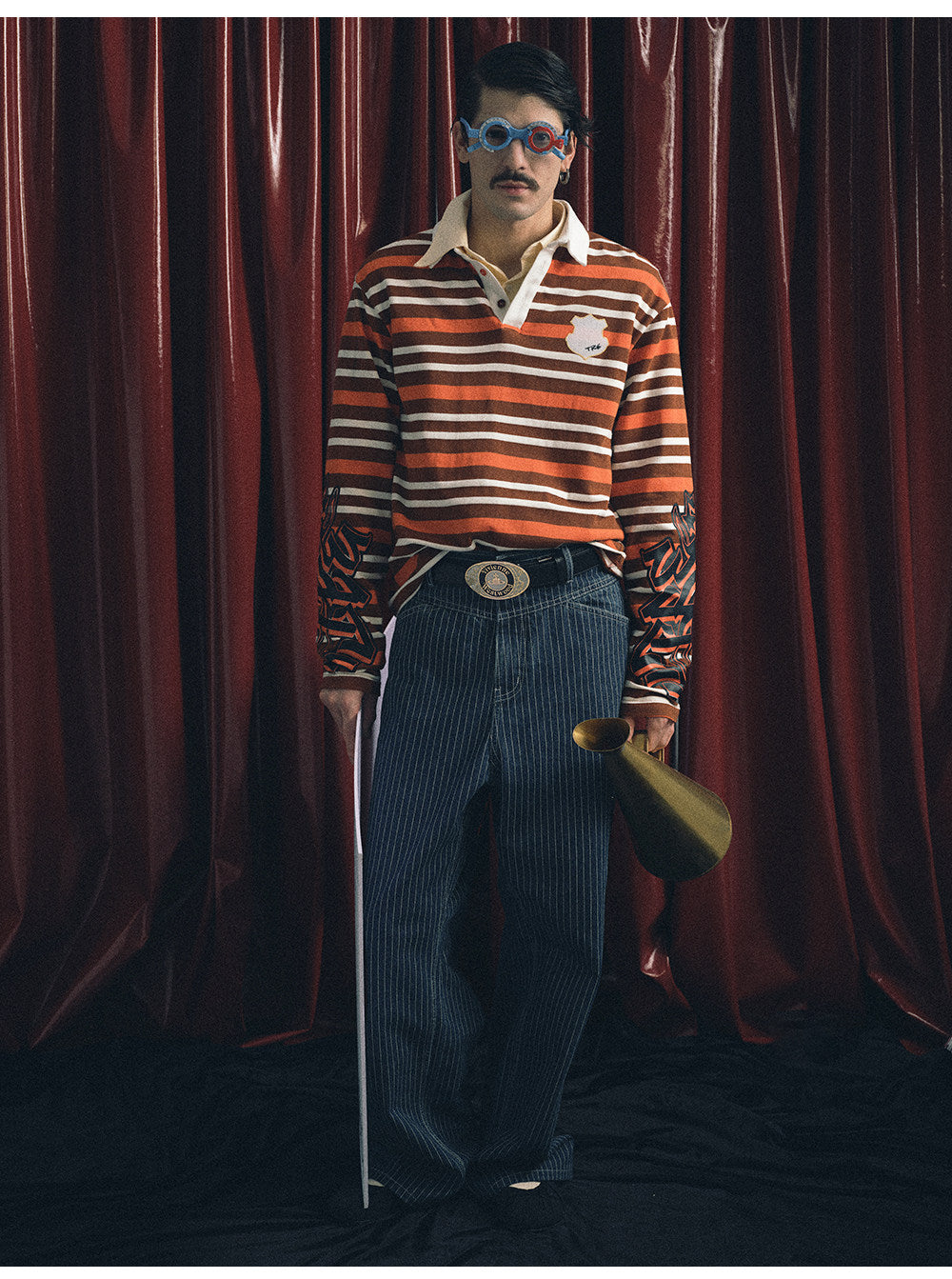 Striped Print Embroidered Polo Shirt