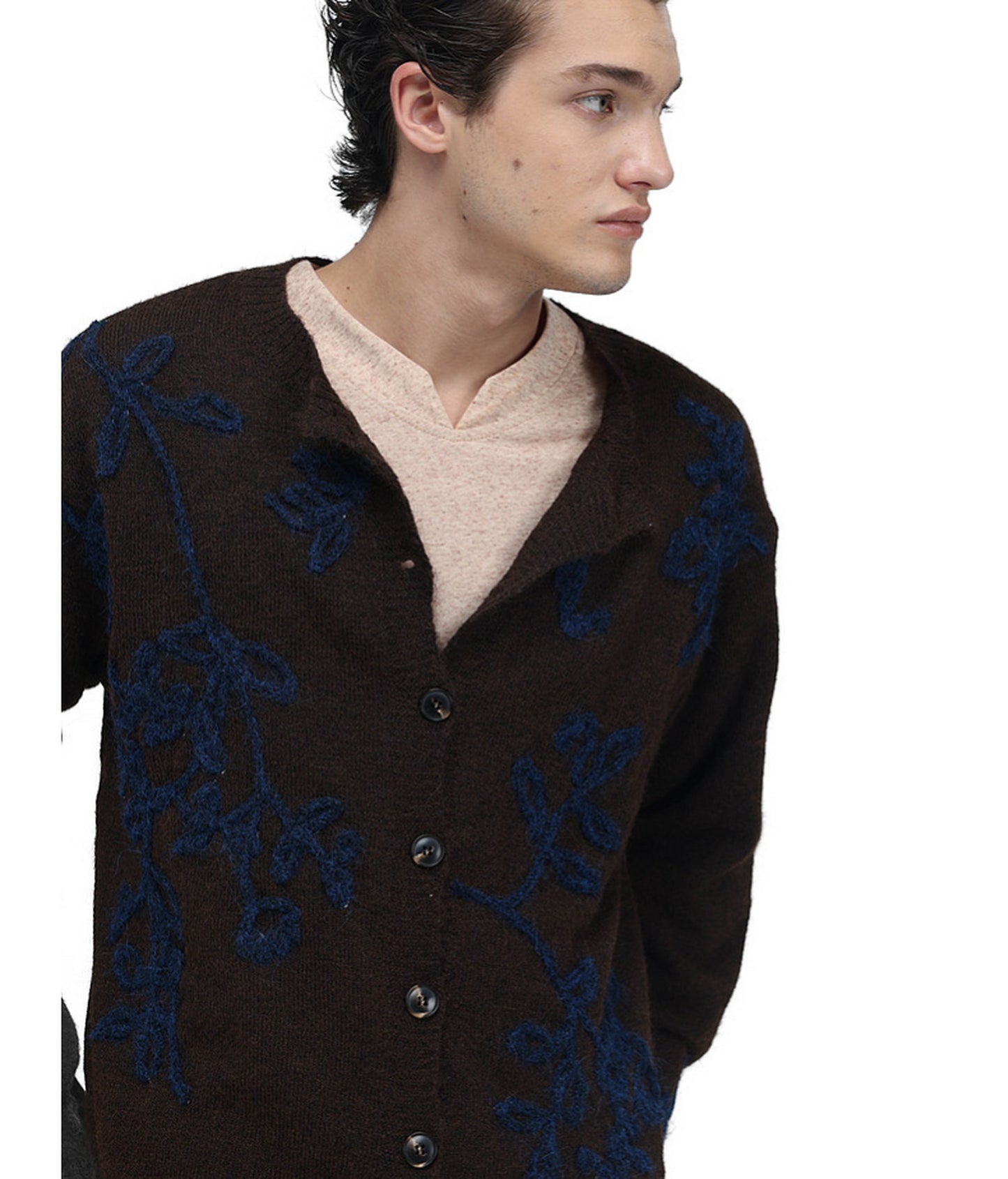 Vintage-Style Floral-Print Wool Cardigan
