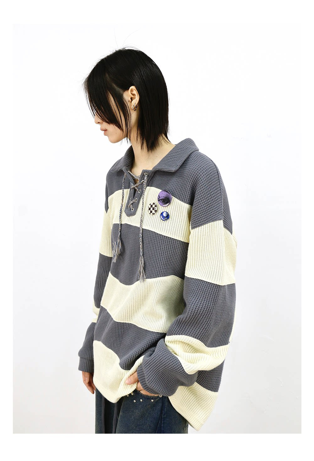 Contrast-Color Pullover Shirt