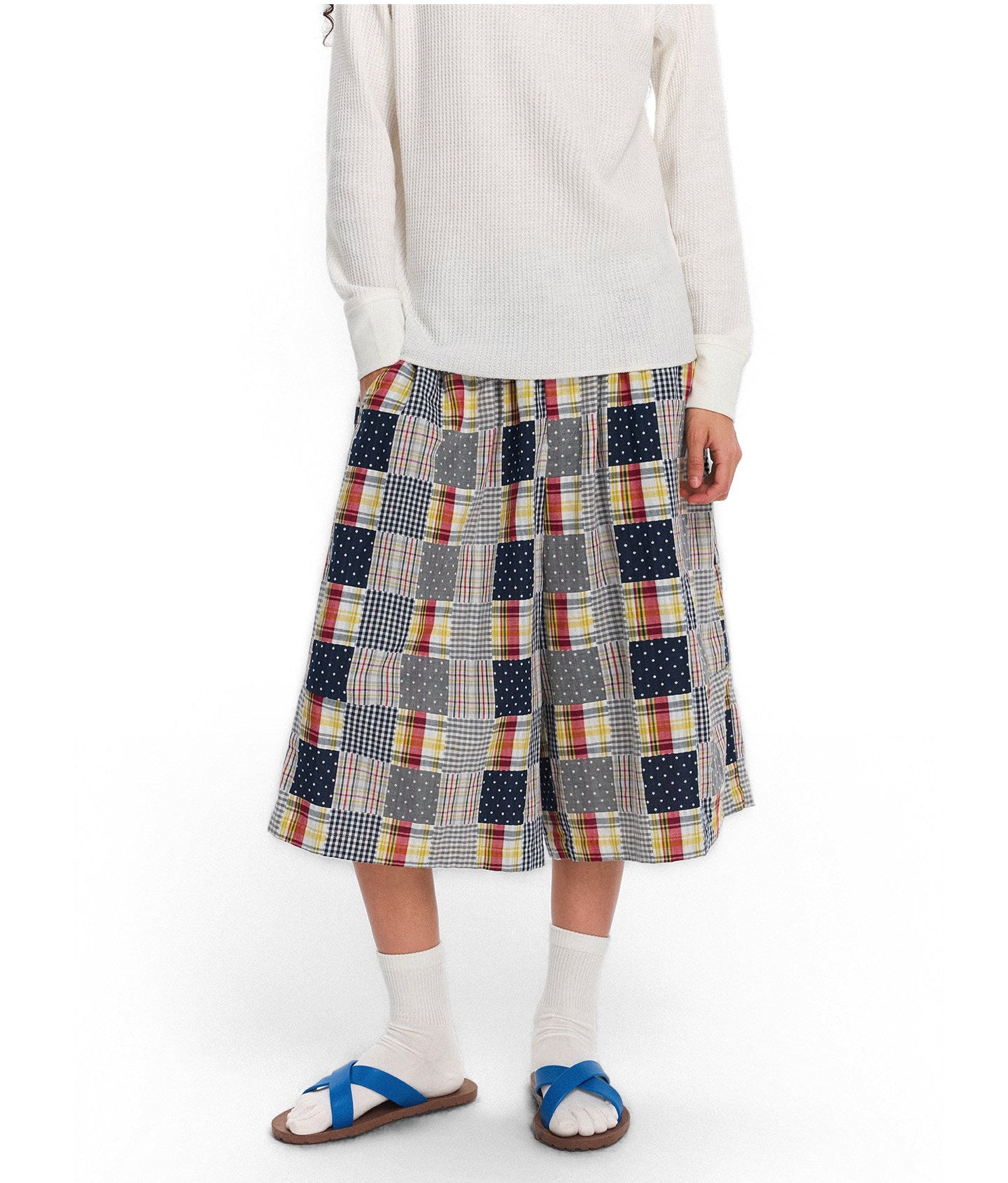 Patchwork Check Pattern Casual Shorts