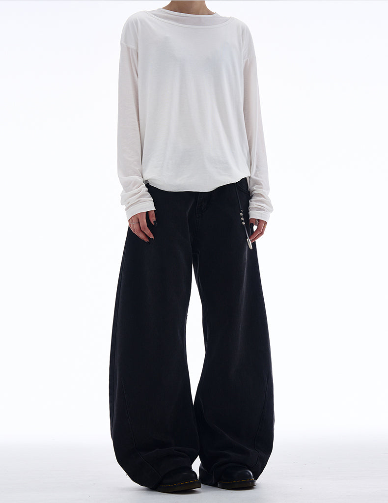 Loose straight old washed casual denim pants