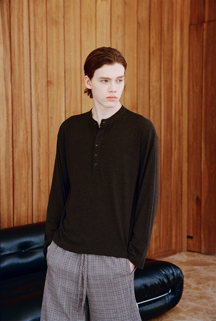 Henry Collar Solid-Color T-Shirt