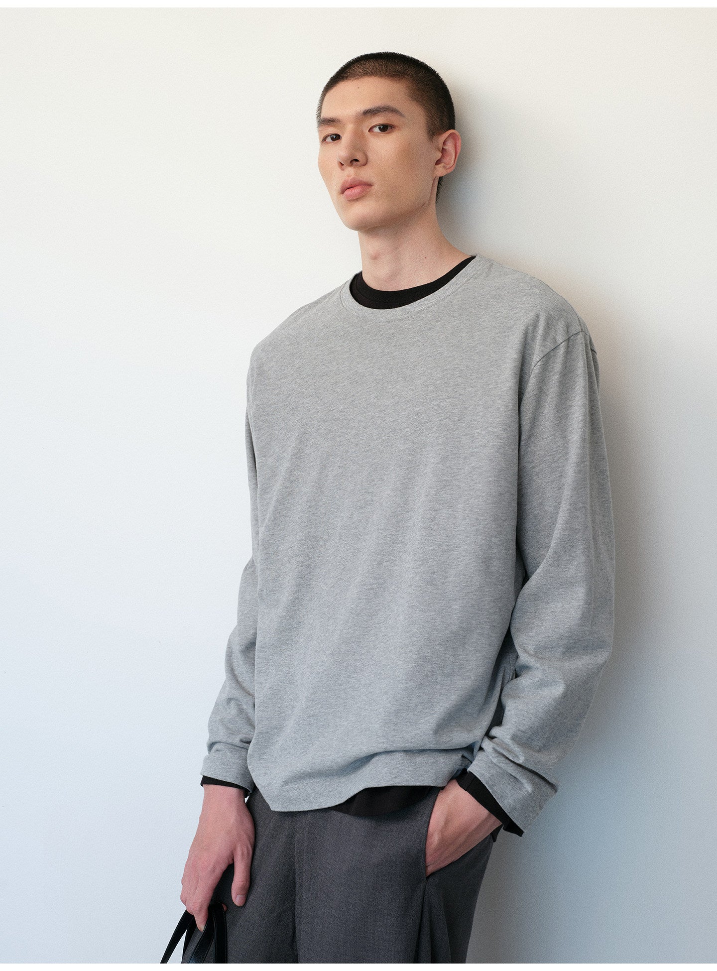 Brushed Cotton Crew Neck Basic T-Shirt
