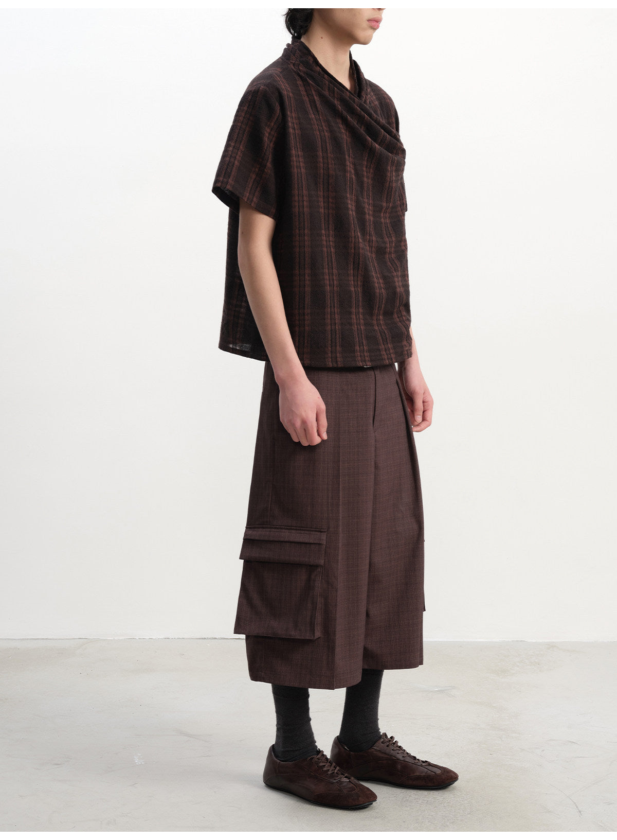 Pleated Cross-Neck Shirt