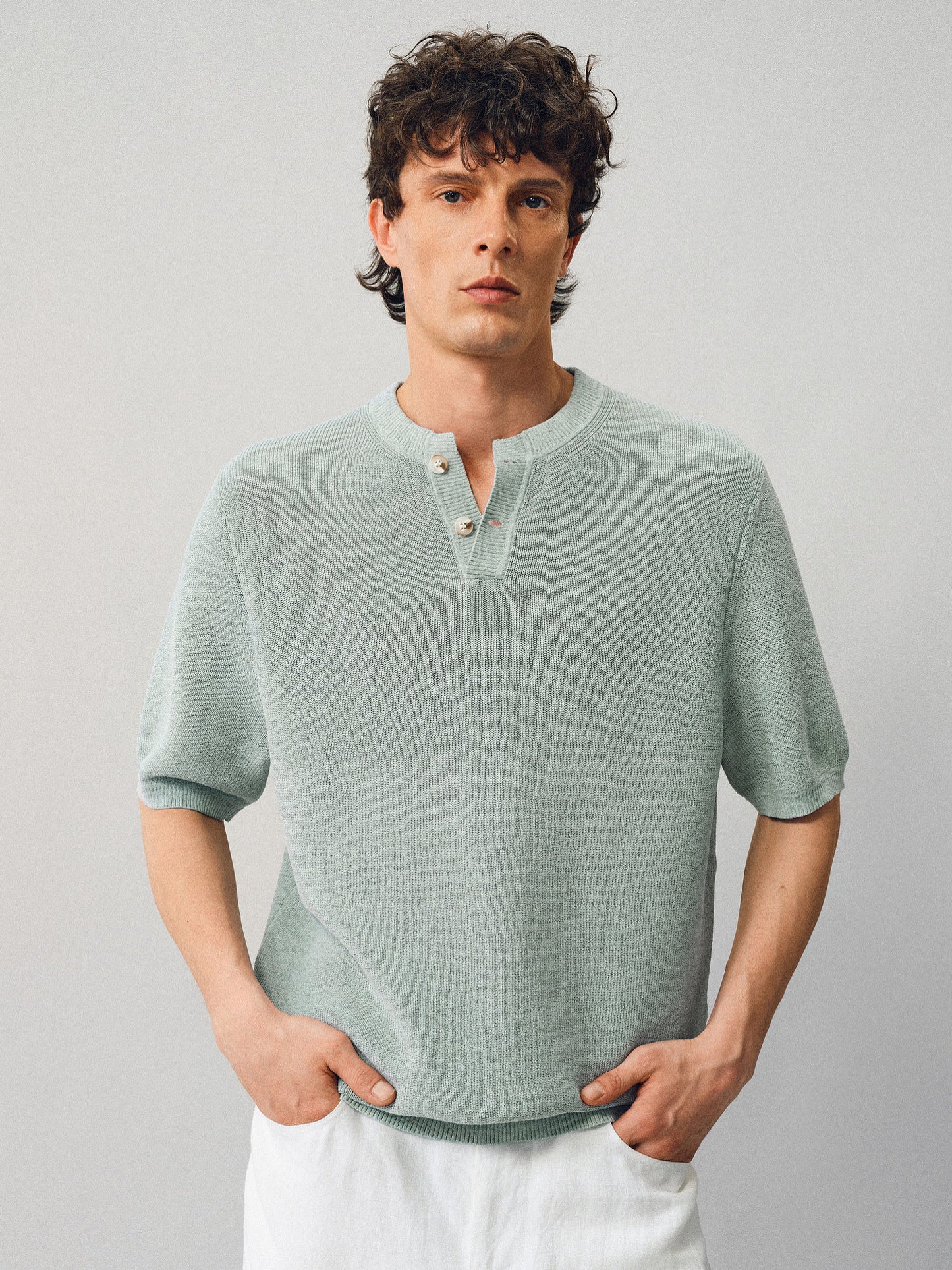 Henley Neck Linen Knit