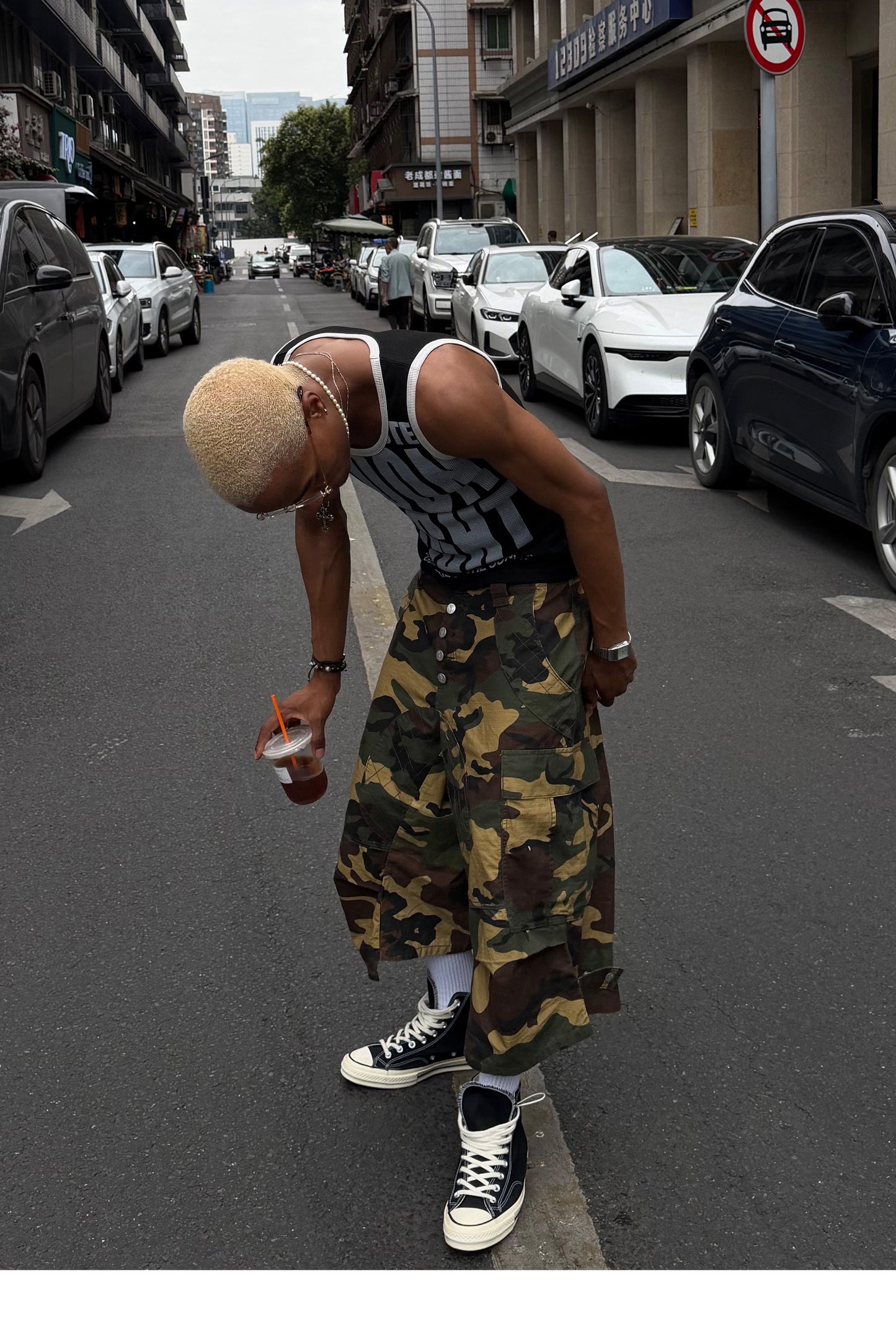 Camouflage-Patterned Workwear Quilted Shorts