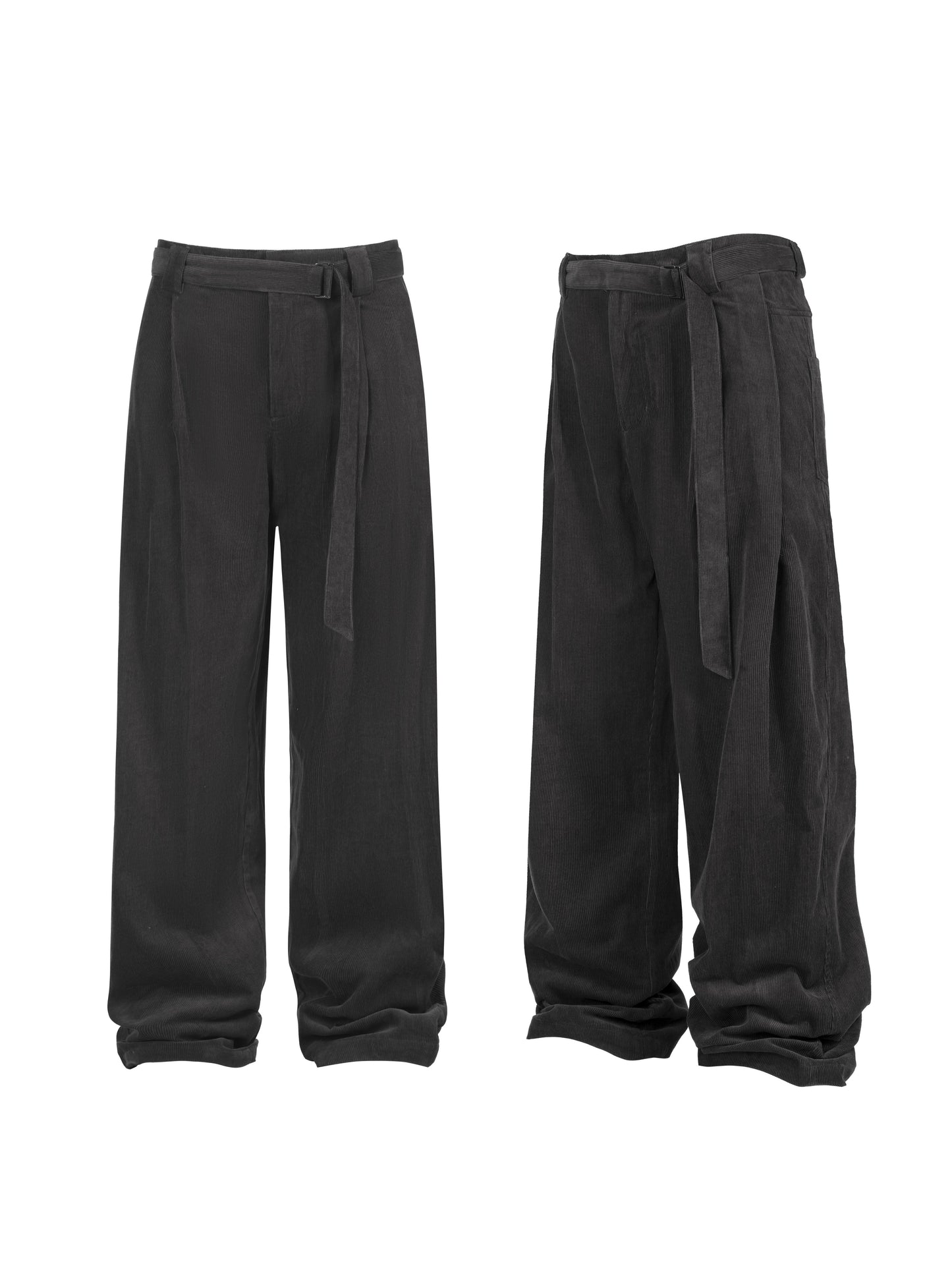 Casual Double-Pleated Pants with Belt