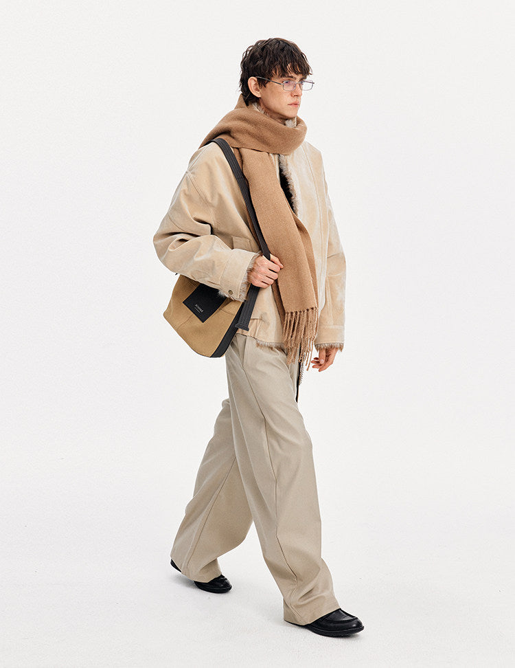 Faux Suede Stand Collar Unisex Jacket