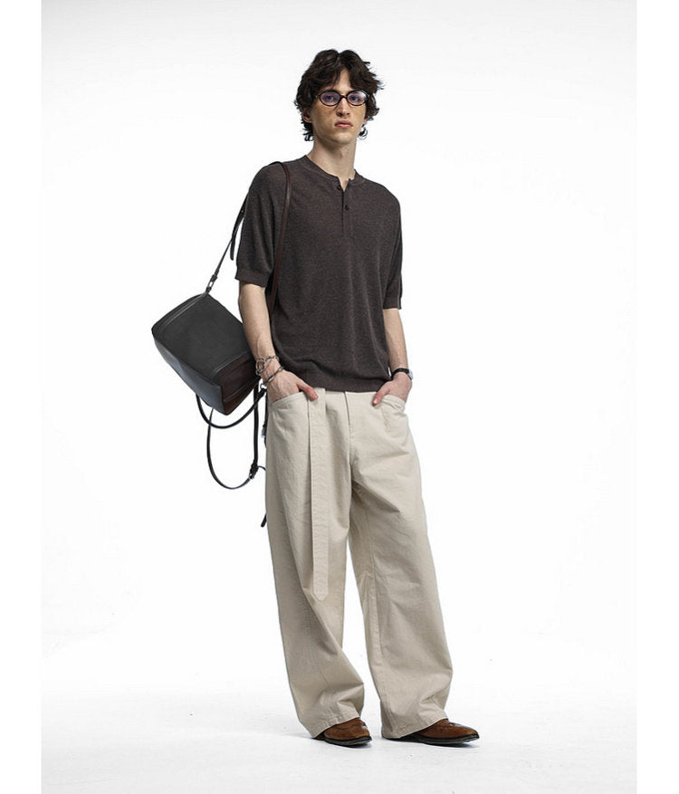 Henley-neck knit shirt