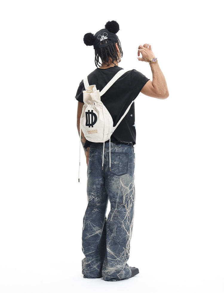 Embroidered Digital Print Jeans