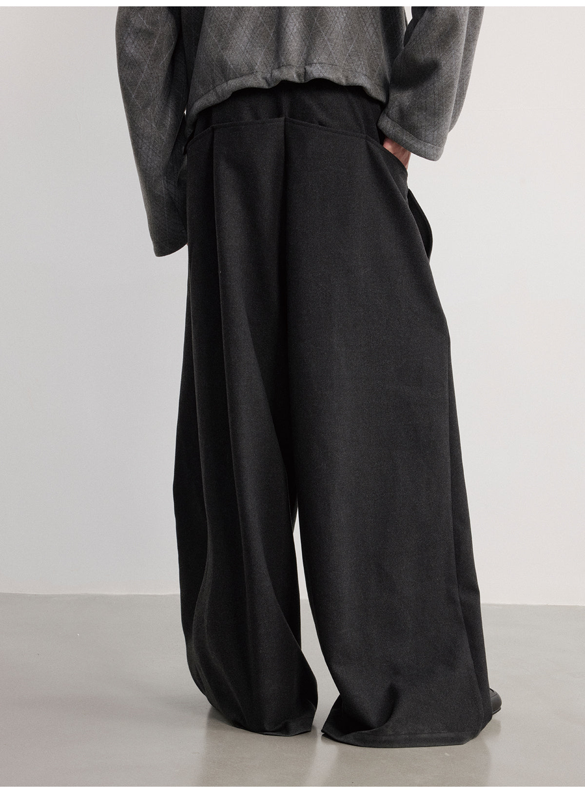 Double-Waist Pleated Wide-Leg Pants