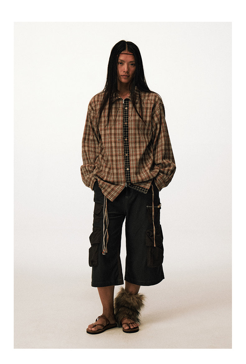 Checkered Zippered Drawstring Shirt