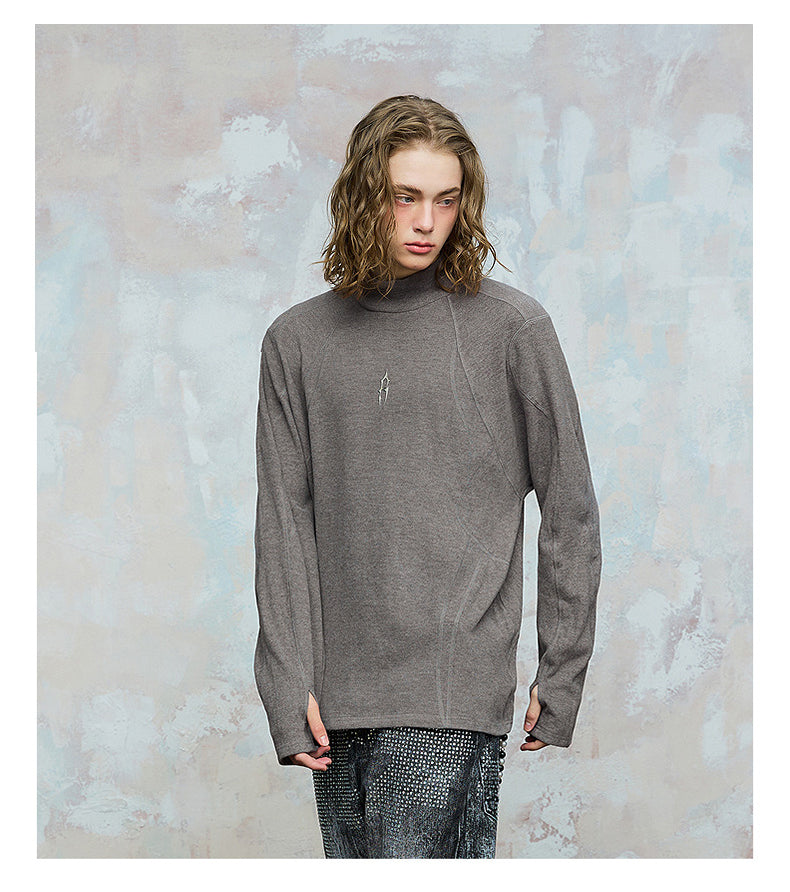 Solid color loose half turtleneck T-shirt