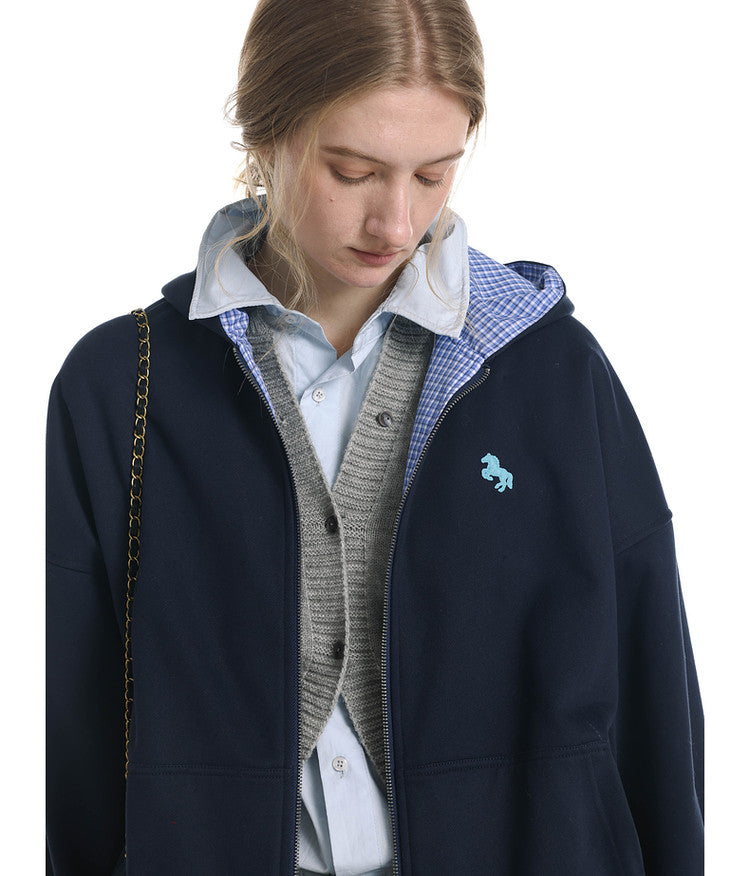 Checkered Color Block Hooded Sweatshirt