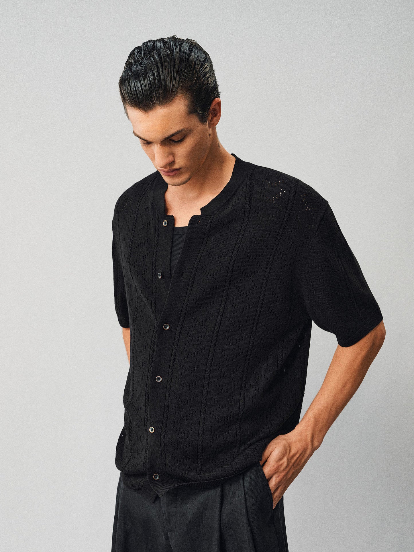 Openwork Linen Knit Shirt