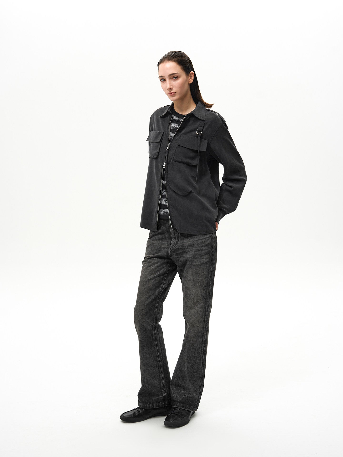 Ribbon Zipper Military Shirt