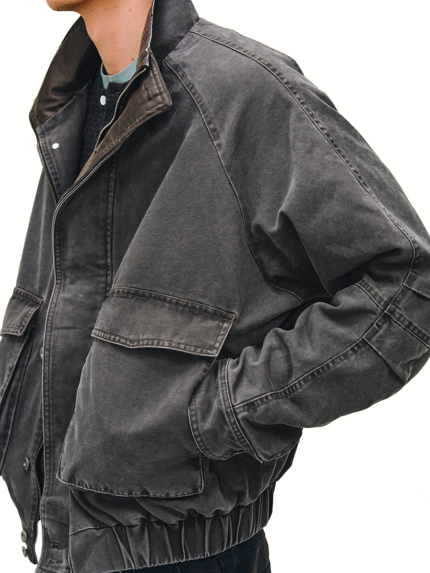 Distressed Stand Collar Jacket