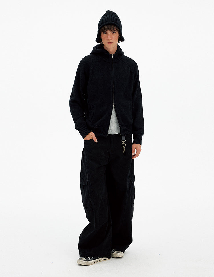 Patchwork Hooded Knit Cardigan