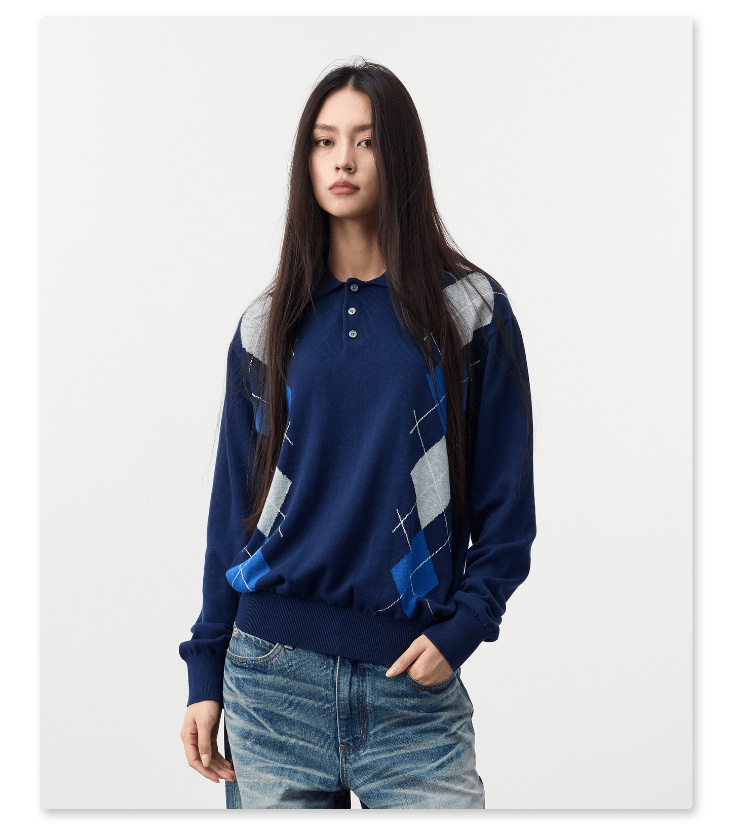 Diamond-pattern knit shirt