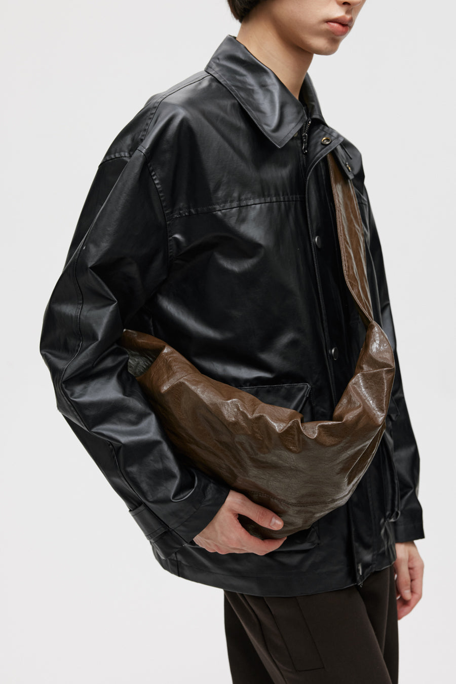 Imitation leather mid-length jacket