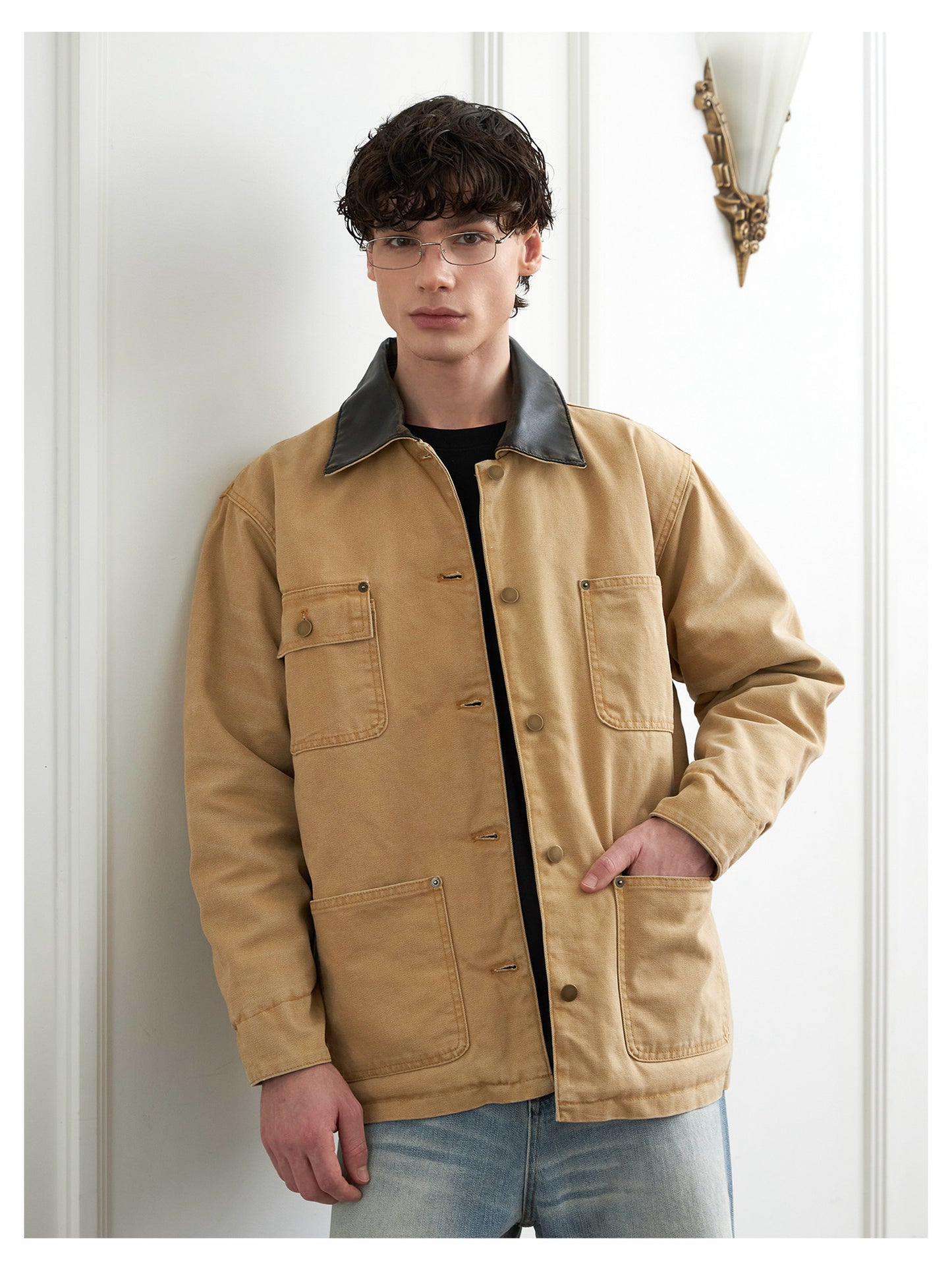 Canvas Leather Collar Jacket