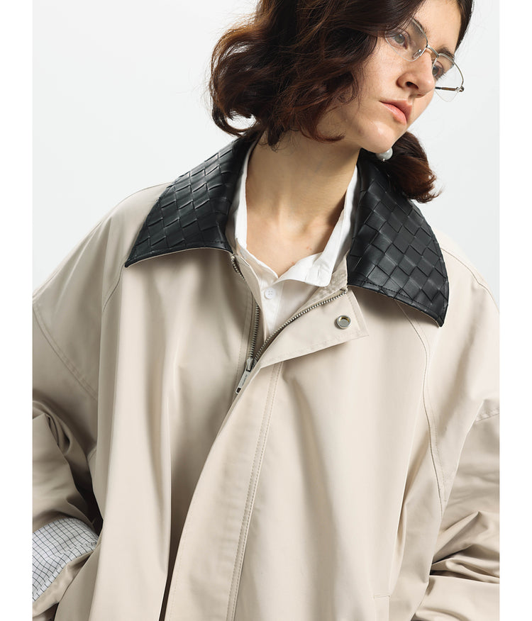 Water-repellent checkered leather lapel jacket