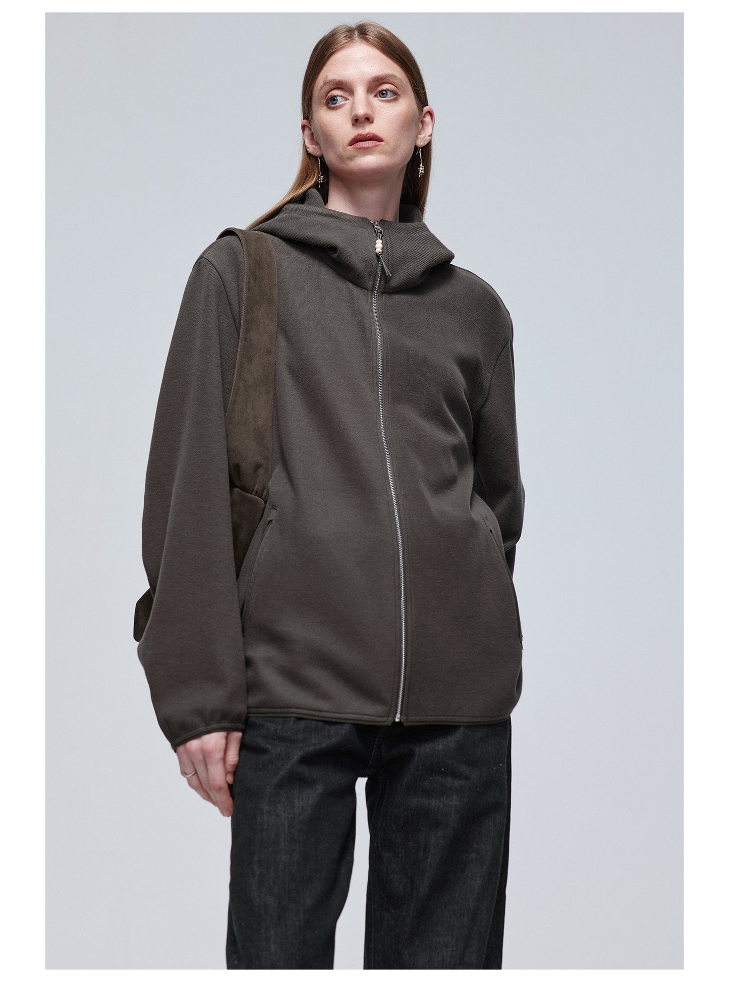 Zipper Basic Hooded Sweatshirt