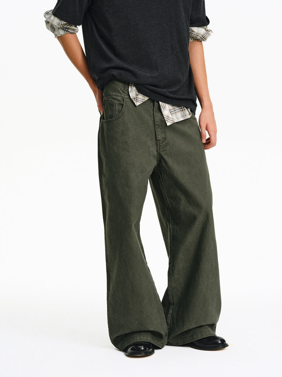 Faded Finish Wide-Leg Casual Pants