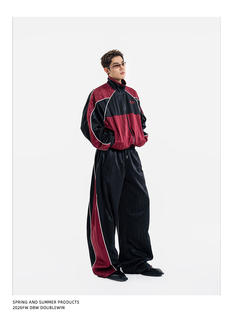 Color-Blocked Sporty Casual Pants Set