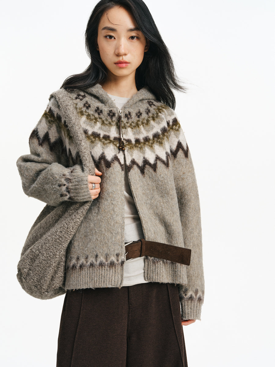 Fair Isle Hooded Jacquard Cardigan