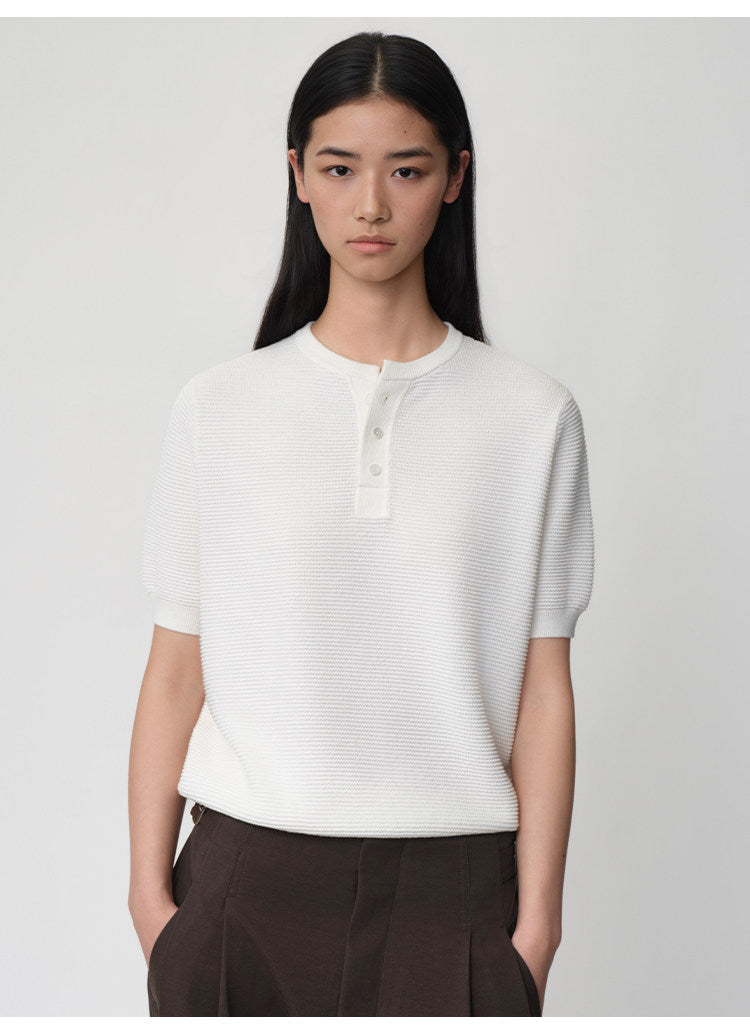 Waffle Henley Neck Knit Shirt