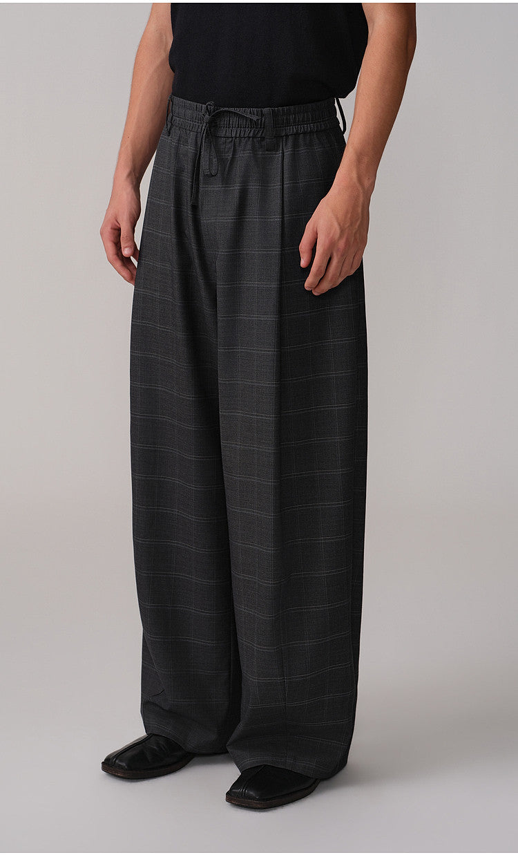 Retro Curved-Blade Rubber-Waist Casual Pants