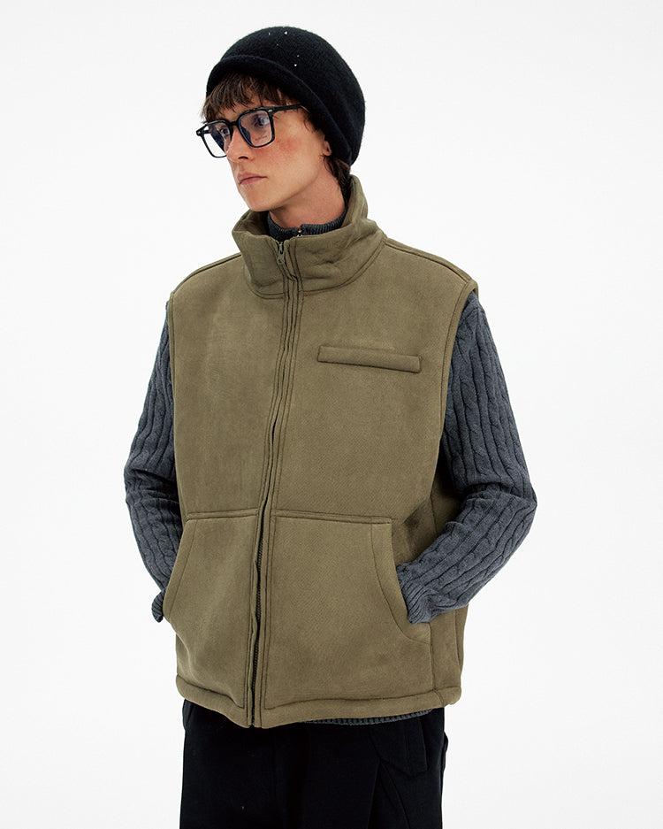 Suede Stand Collar Vest