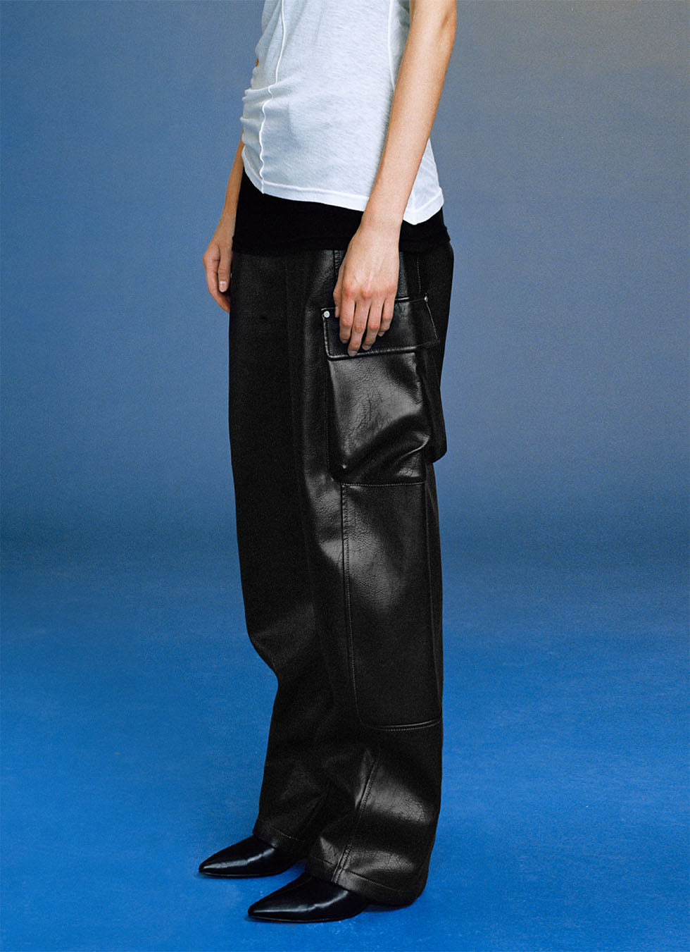 PU leather casual pants with pockets