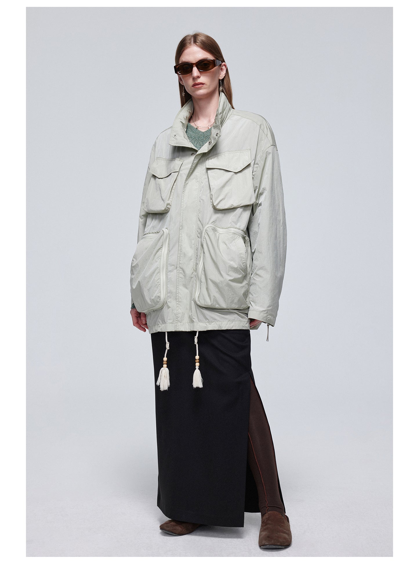 Nylon mid-length jacket