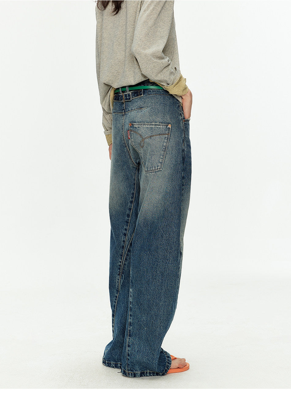 Vintage-Style Washed Bound-Leg Jeans