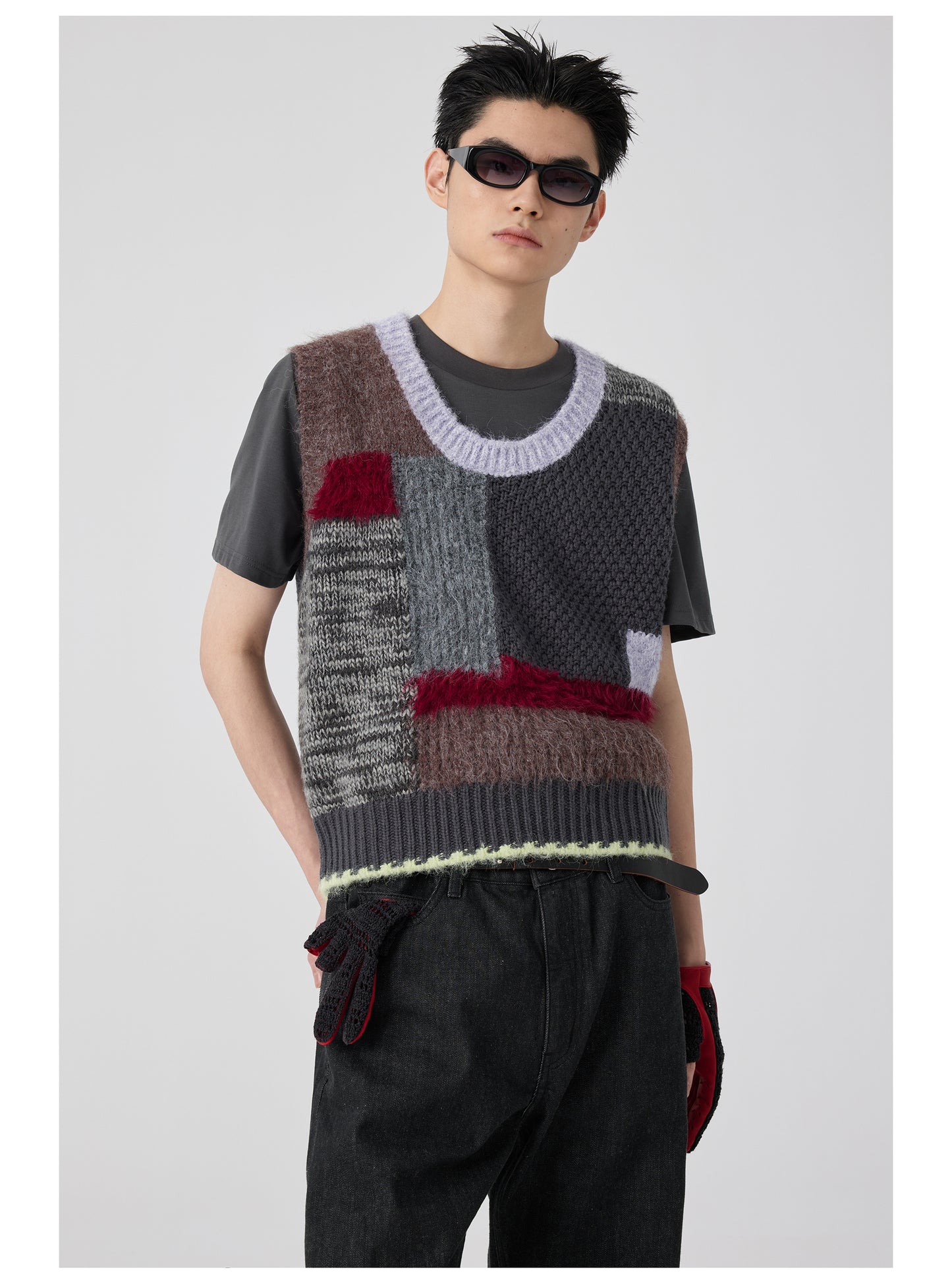 Patchwork Contrast U-Neck Sweater Vest