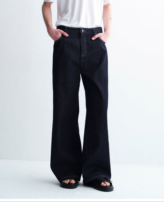 Wide-Leg Raw Denim Pants