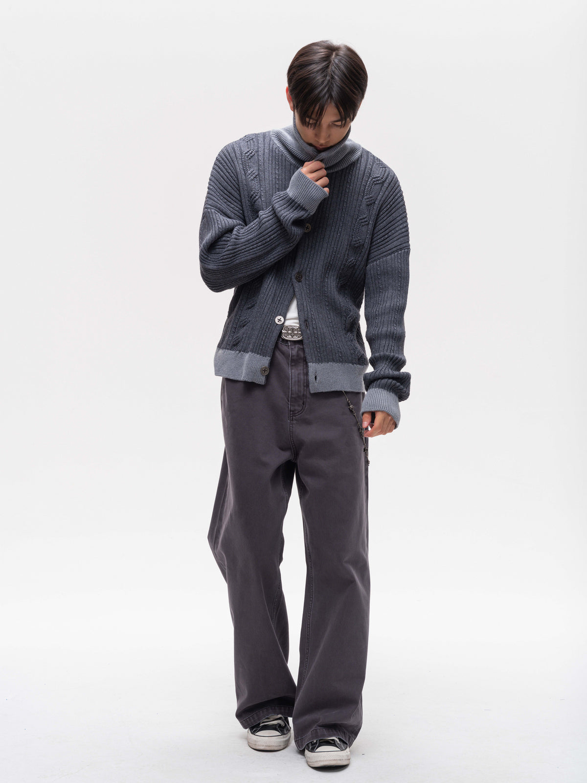 High-Neck Knit Cardigan