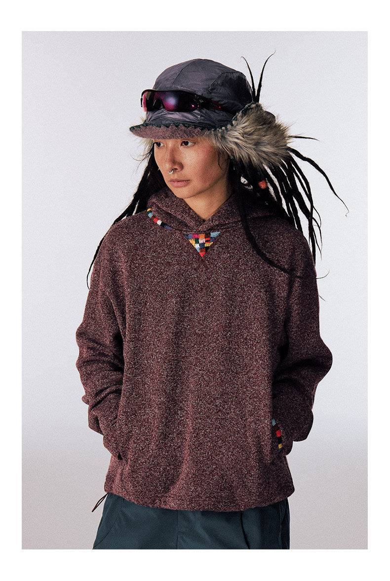 Hand-embroidered lightweight fleece hoodie