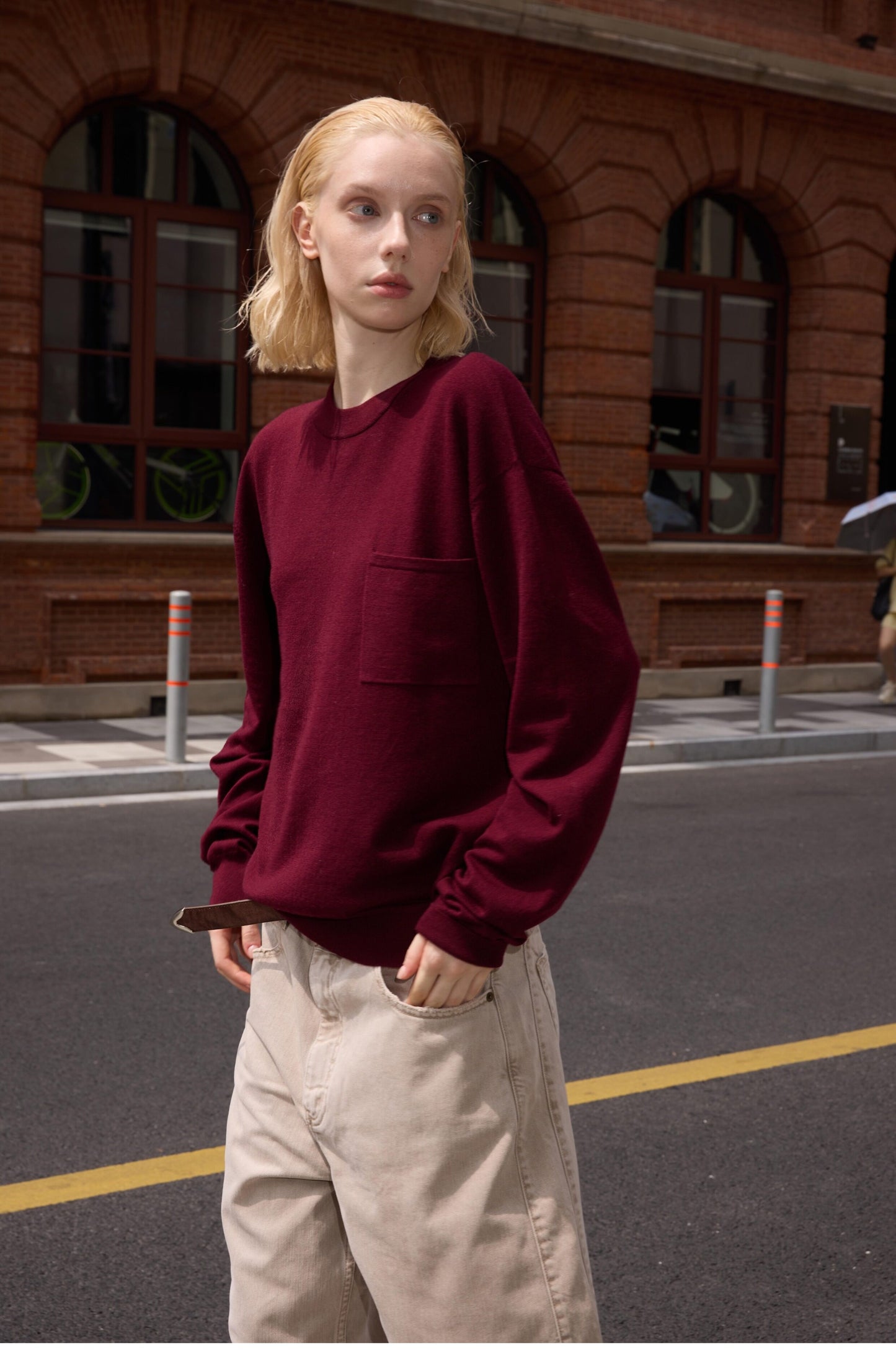 Crew-neck Sweater with Pockets