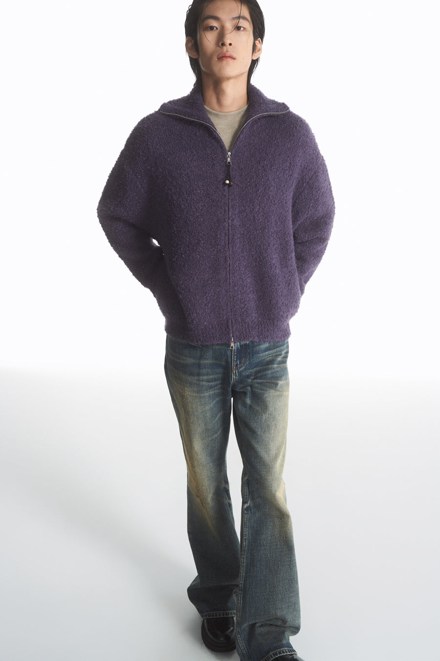 Wool blend zip cardigan