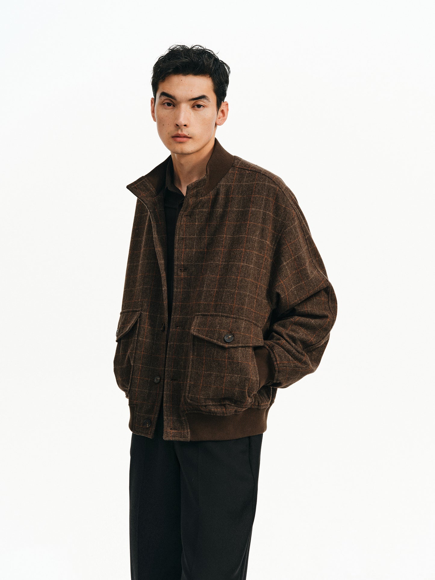 Checkered Stand Collar Jacket