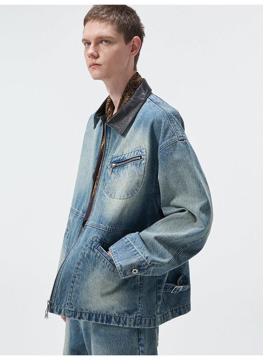 Multi-Pocket Washed Denim Jacket