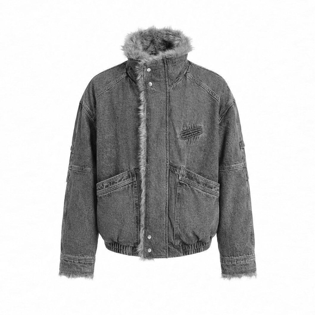 Denim jacket with fur collar