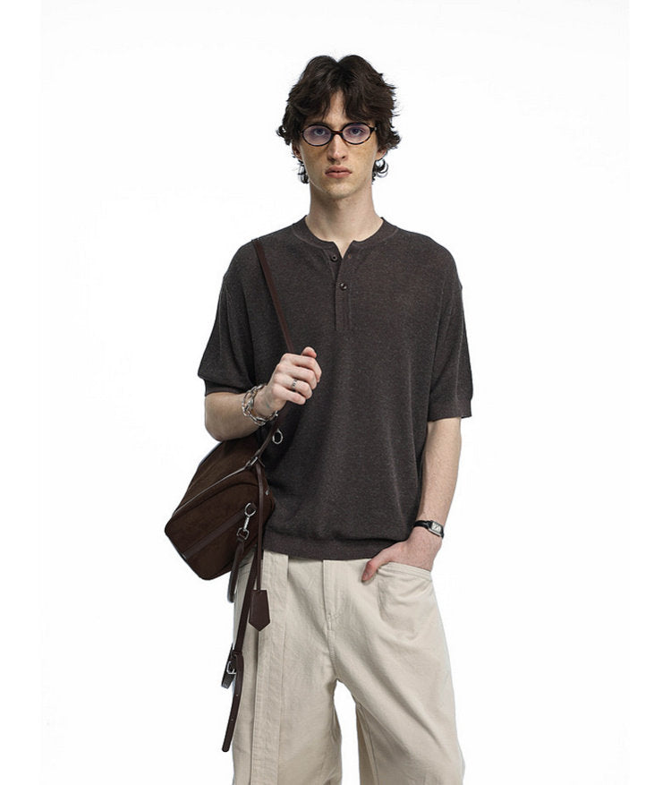 Henley-neck knit shirt
